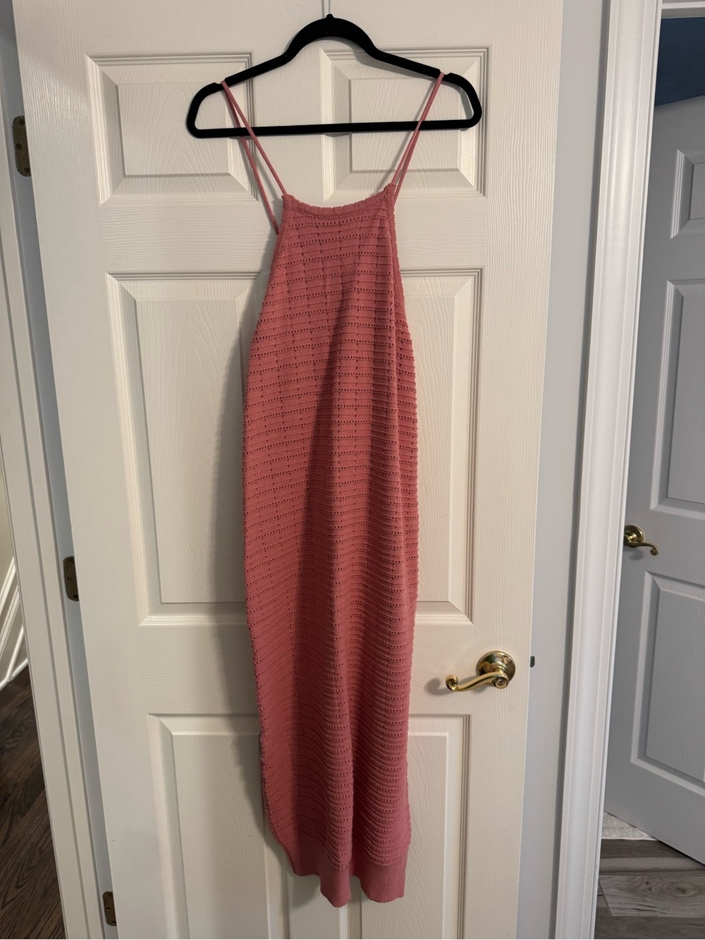 Free People Dusty Rose Crochet Maxi Dress with Spaghetti Straps